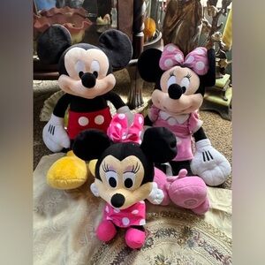 Disney Set of 3 Mickey Mouse, Minnie Mouse and Baby Minnie Stuff Toys